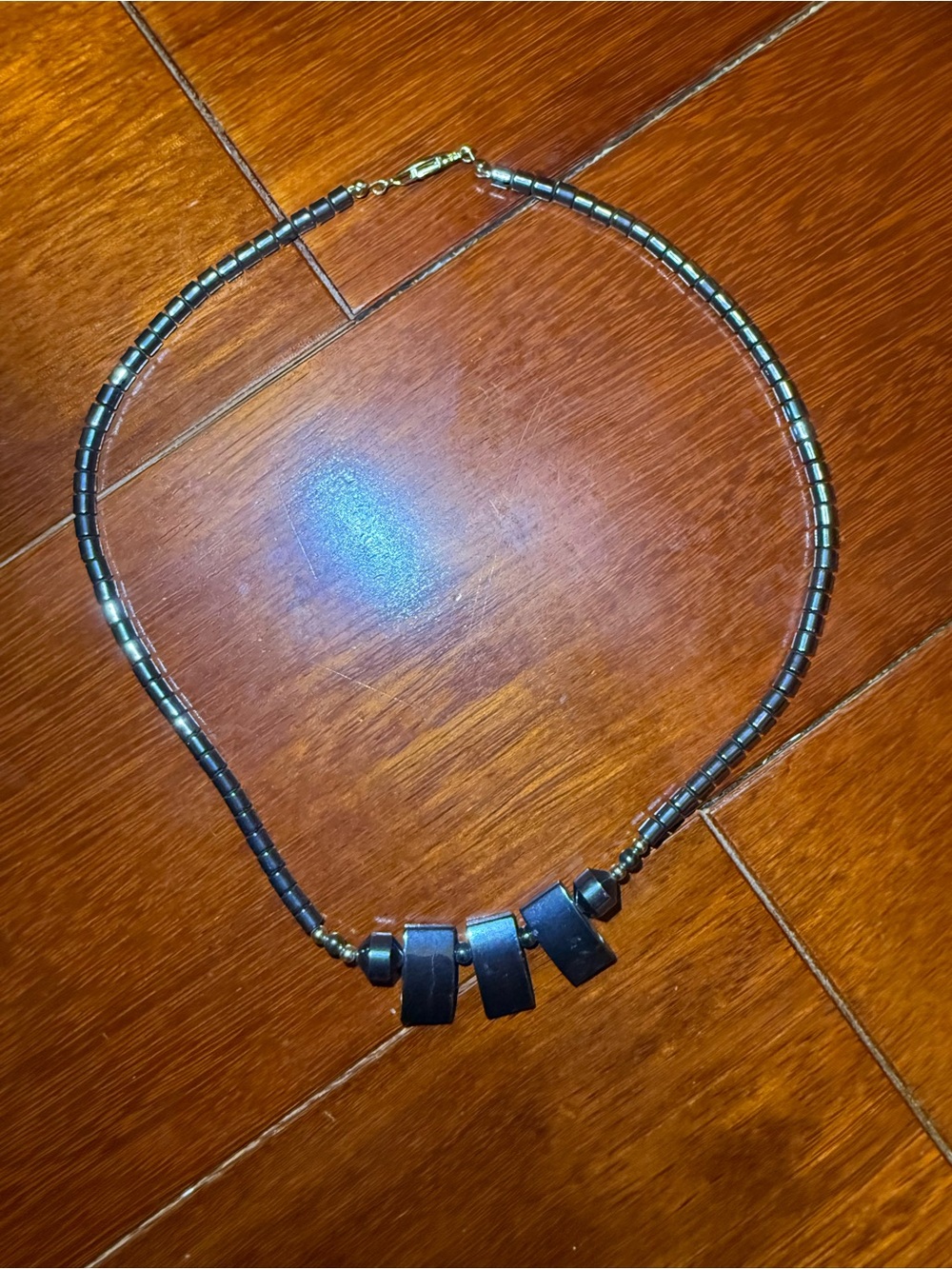 Black Hematite Beaded Necklace with Geometric Pendants